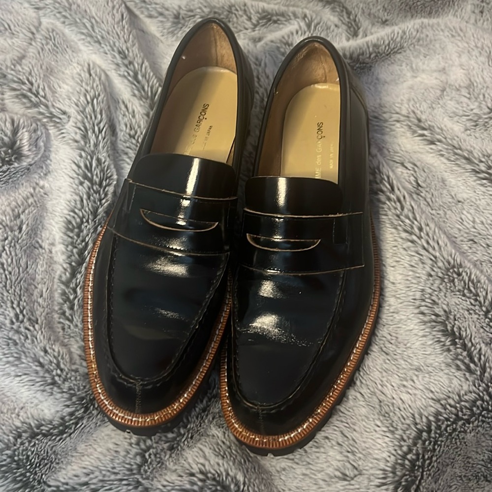 Comme des GARCONS Coin LOAFERS US6 Black Leather Tank Sole Japan MADE